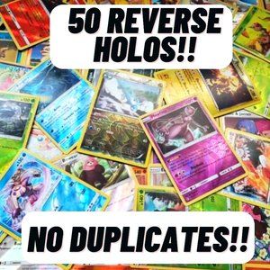 POKÉMON CARD LOT - 50 REVERSE HOLO CARDS, NO DUPLICATES! ( HOLOGRAPHIC )